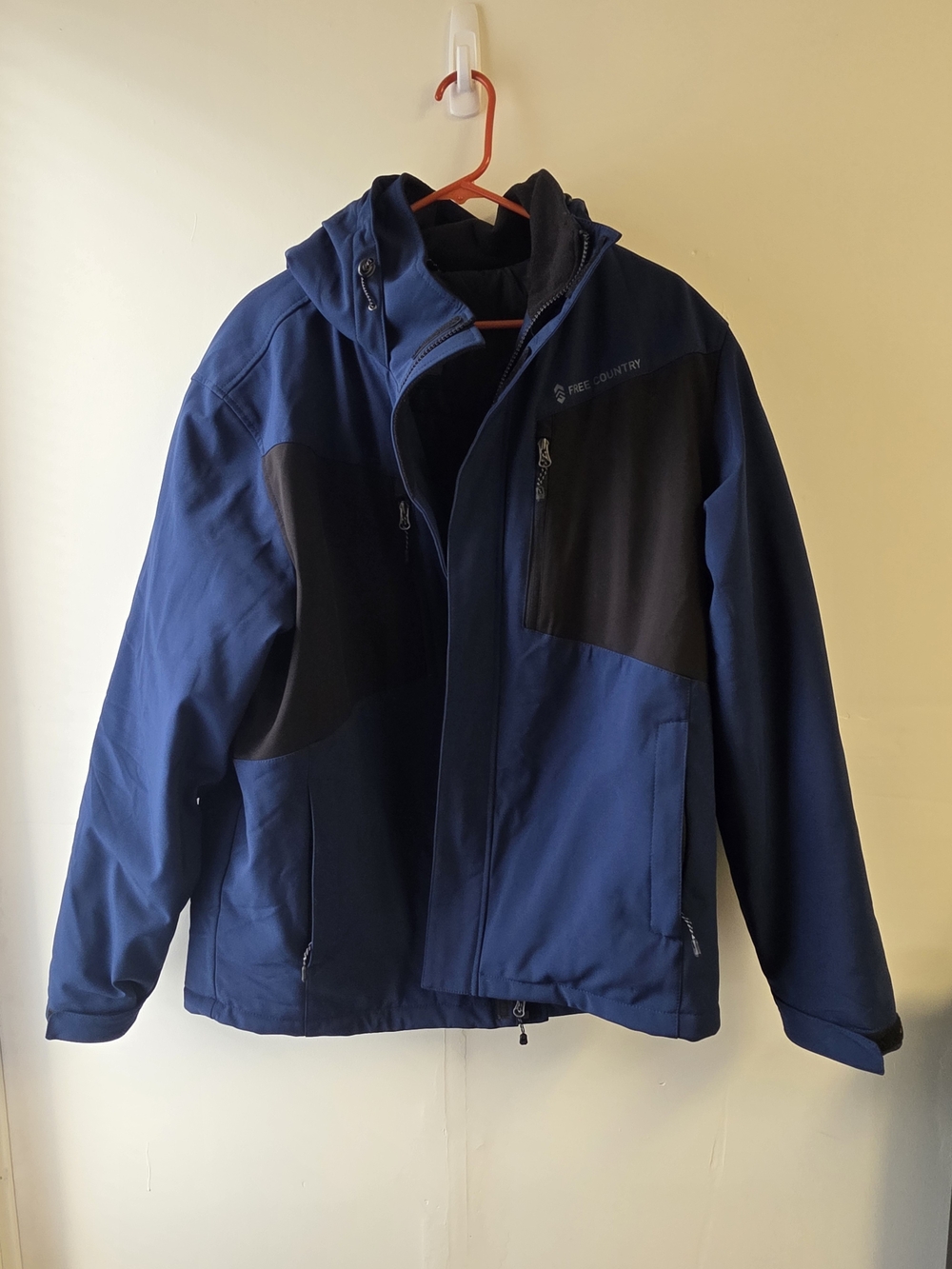 Free Country Men’s Blue and Black Hooded Performance Jacket